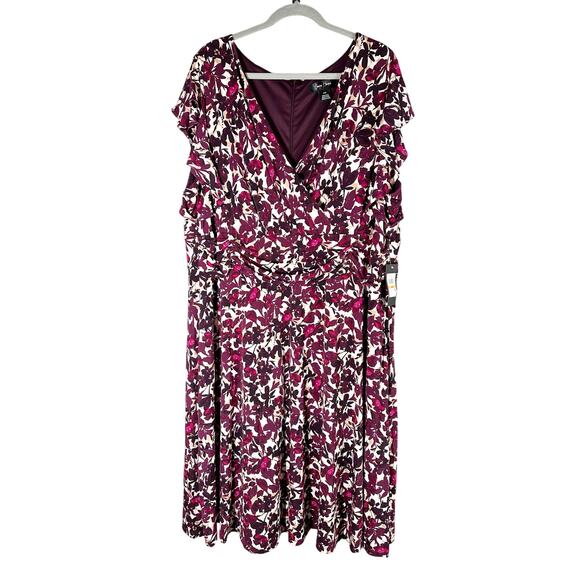 Jessica Howard Dark Floral V Neck Dress Plus Size 24W Stretch - Picture 1 of 7